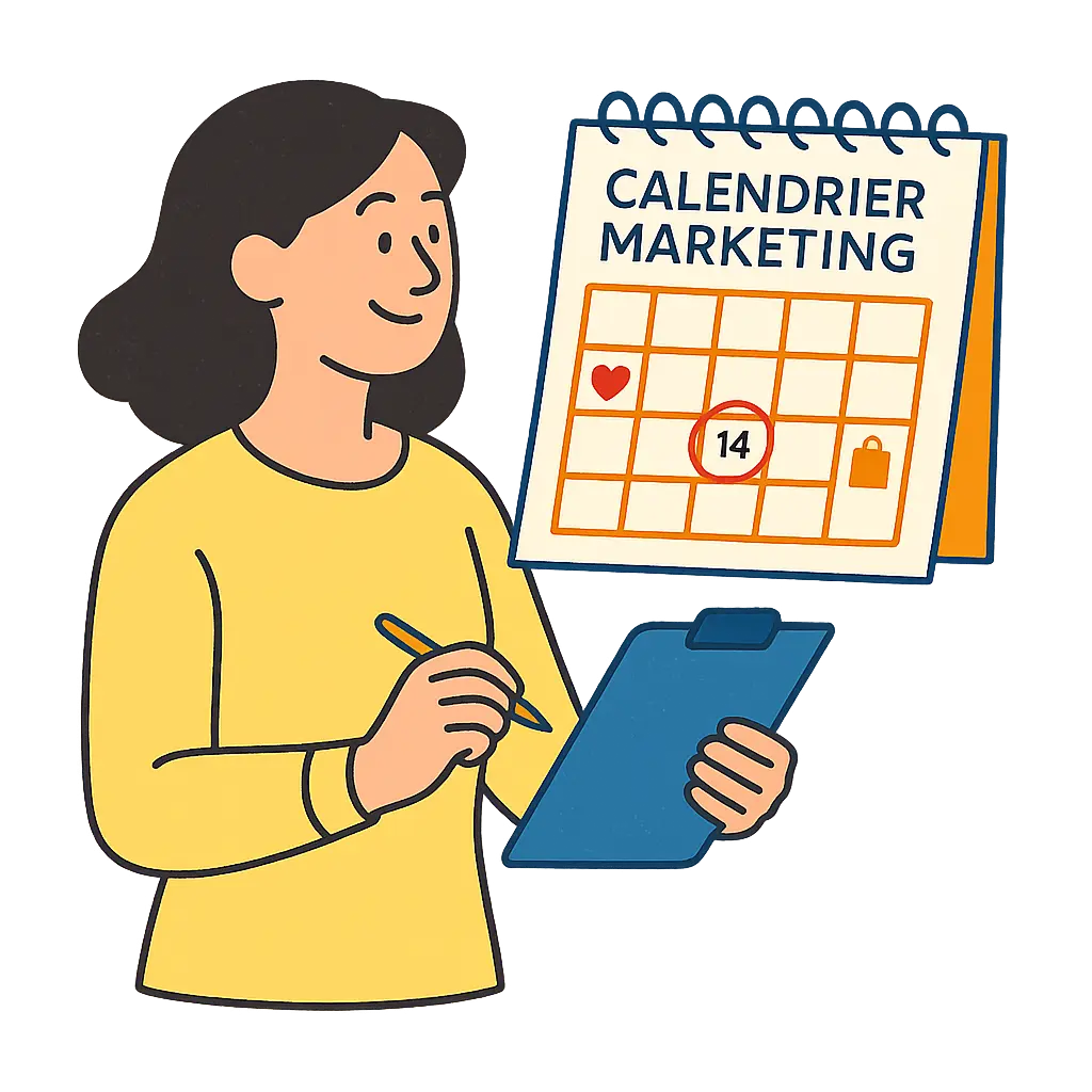 Illustration d'une personne prenant des notes en utilisant les dates clés du Calendrier Marketing 2025