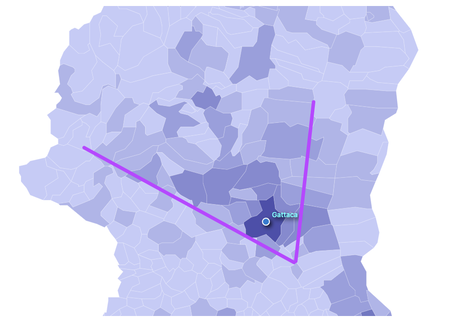 Capture d'écran d'une carte stratégique avec augmentation de données pour l'analyse client.
