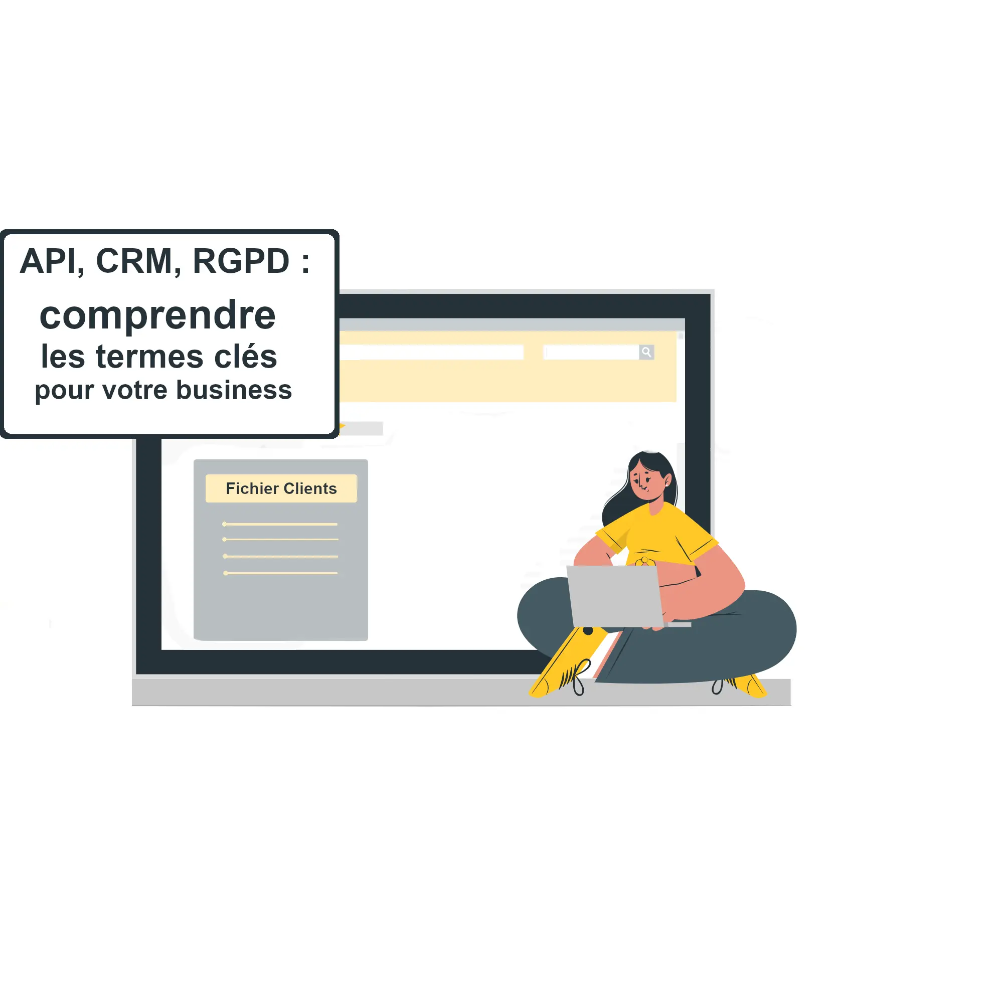 API, CRM et RGPD avec votre fichier clients Illustration représentant un fichiers clients et le respect du RGPD.